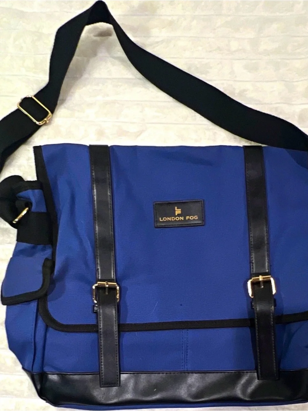 London Fog Blue Messenger Bag with Black Trim